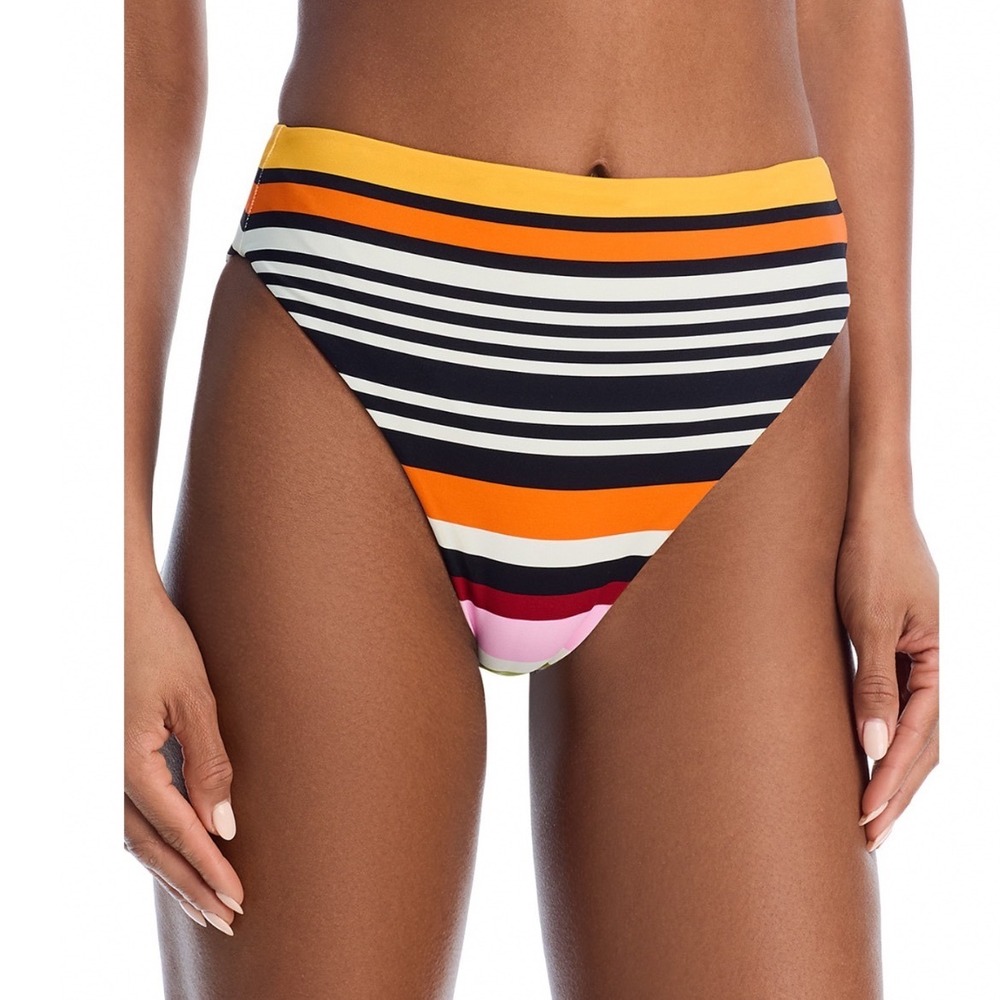 Cala de la Cruz Lulu Bikini Bottoms Agavebw Striped High-Cut Large NEW